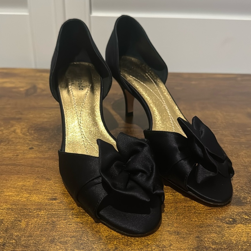 Kate Spade Evie Black Satin Open Toe Heel